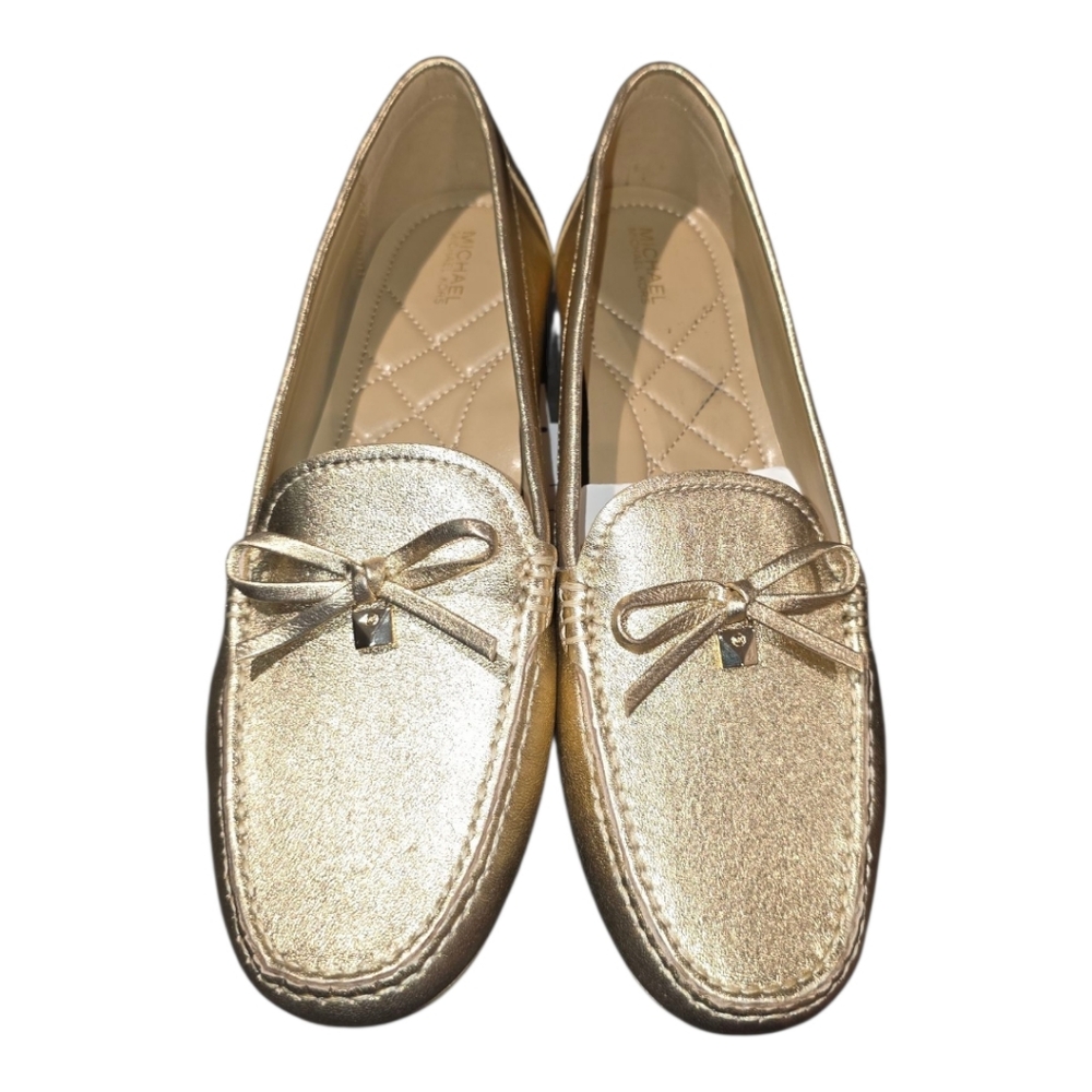 Michael Kors Gold Metallic Leather Bow Detail Loafer Flats Women's Shoes 10‎ New